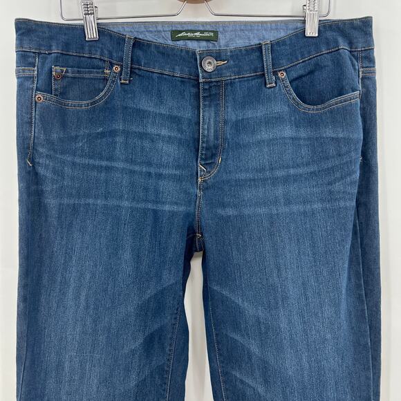Eddie Bauer 14 / 32 LONG Dark Wash Blue Jeans Straight Leg Stretch SU5098 - Picture 3 of 11